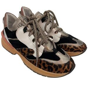 Vaddia 38 / 7.5 Calf Hair Leather Sneakers Metallic Cheetah Print